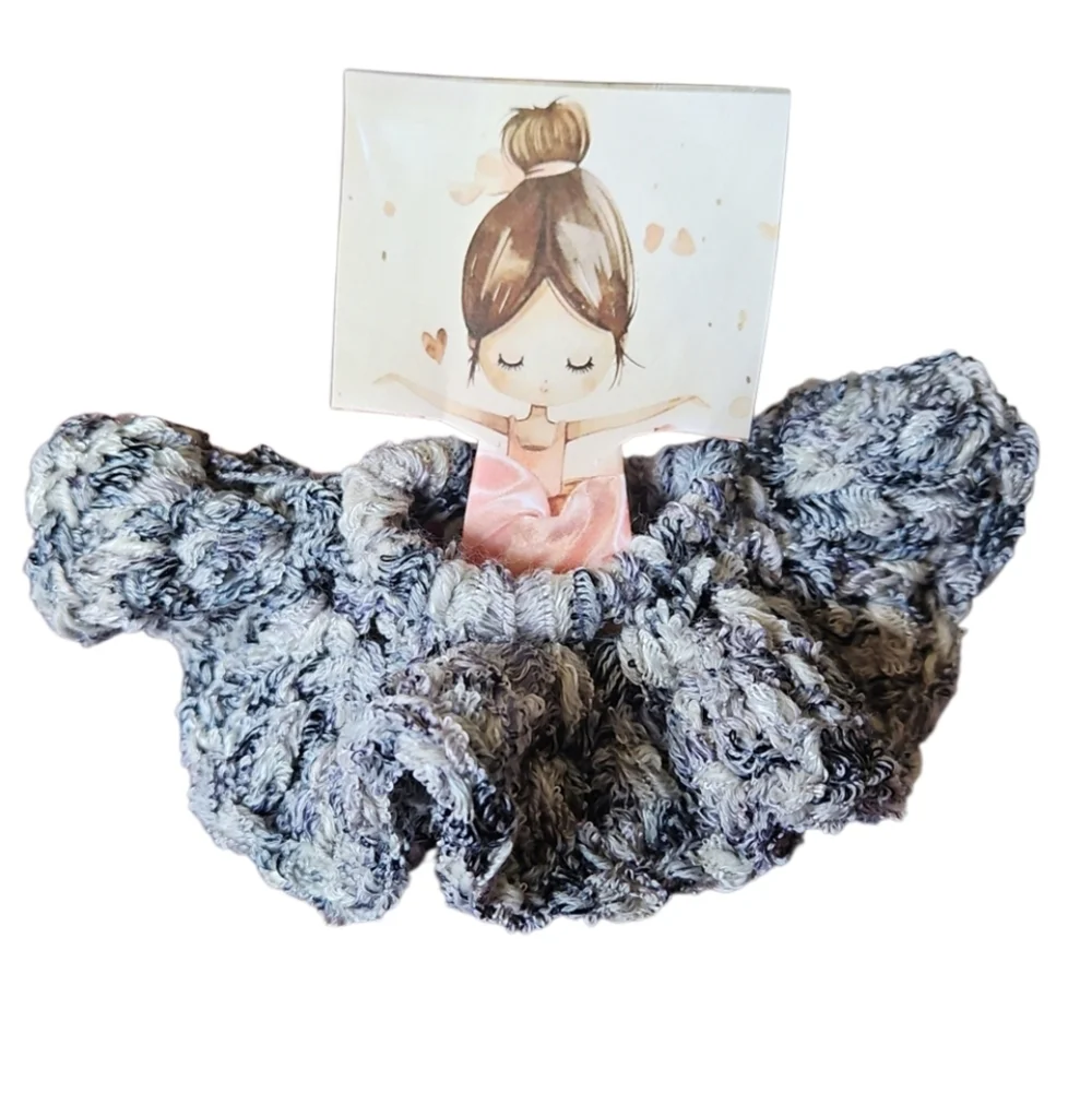 Handmade Tutu-Inspired Ballerina Knit Scrunchie Crochet gray New Hair Accessory